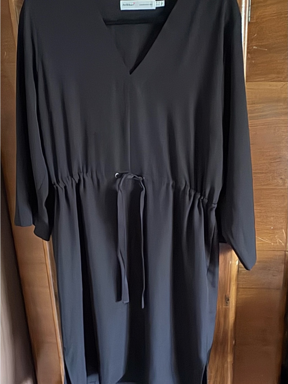 InWear Silky Black Midi Dress with Drawstring Waist and Side Slits